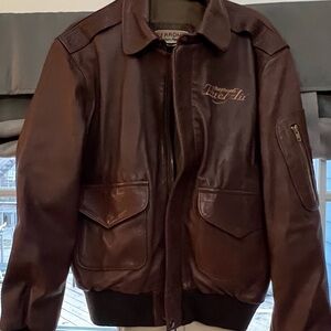 Perrone Leather Bomber Jacket Raytheon Travel Air USA 38